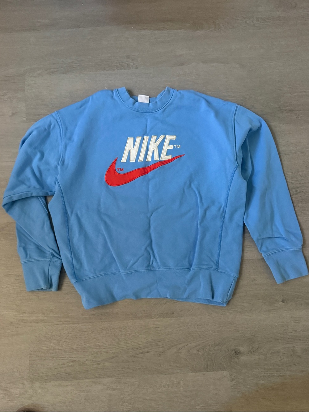 Nike Light Blue Crewneck Sweatshirt with Red Swoosh